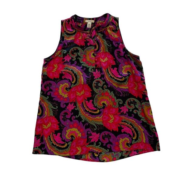 J. Crew Silk Paisley Sleeveless Round Collar Button Blouse, Shirt, Size 2 - Picture 3 of 12